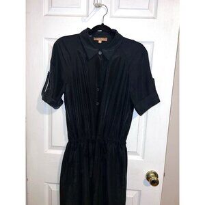 ELLEN TRACY Black Button Up Modal Jumpsuit Short Sleeve Straight Leg Size 8